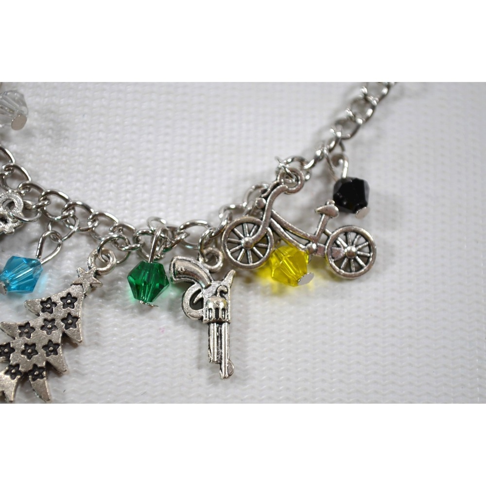 Silver Tone Charm Bracelet Stranger Things TV Series 10 Themed Charms 9"